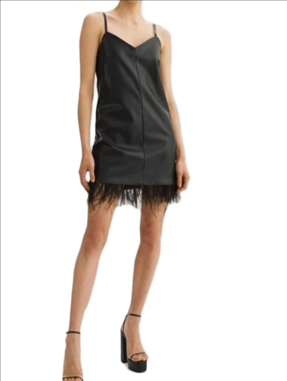 LAMARQUE Black Abella WITHOUT FEATHERS faux leather mini dress